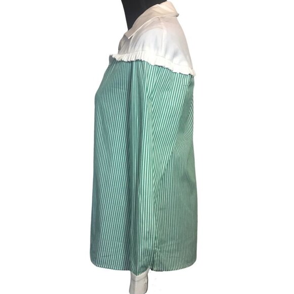 Davi & Dani Striped Pullover Long Sleeve Top in Green/White - Size Small - Picture 2 of 5